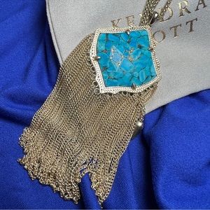 Kendra Scott long adjustable turquoise gold fringe statement necklace